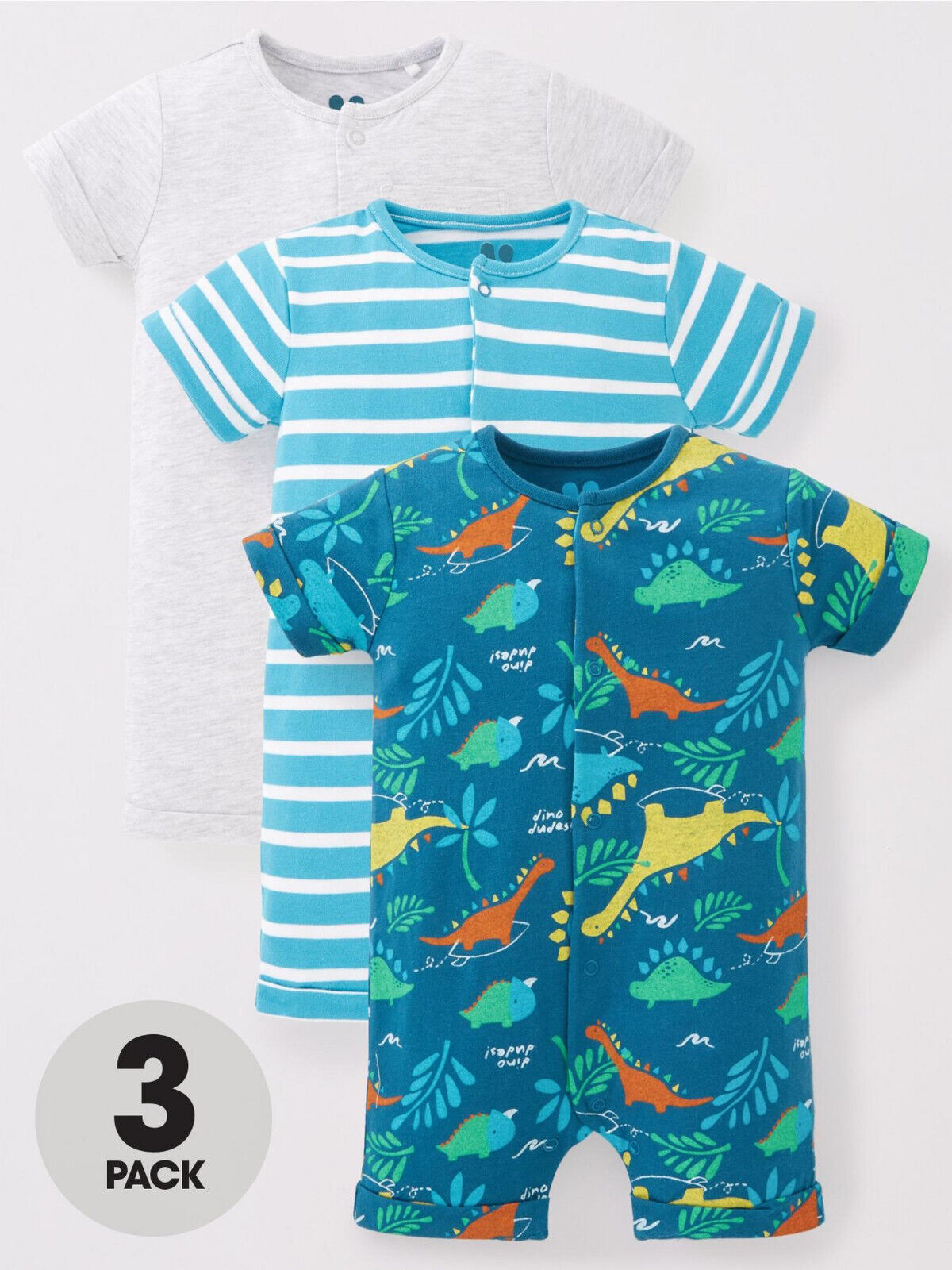 Baby Boys Dino 3 Pack Romper 0-3 Months ** V373