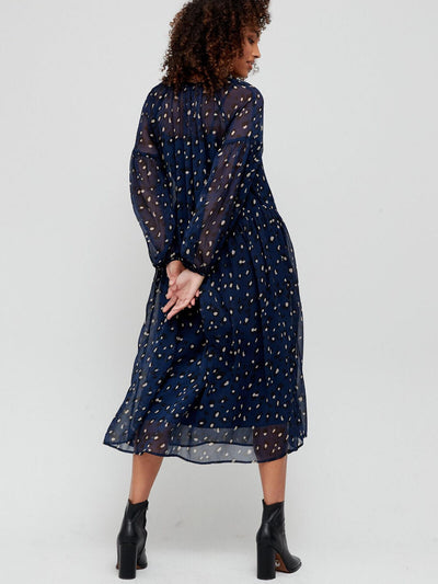 Georgette Yuryu Printed Midi Dress - Navy. UK 18. V208