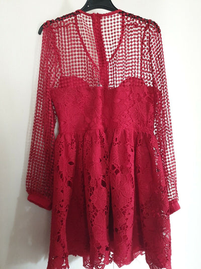 dolly delicious dress Uk 16 Red Bishop Sleeve Lace Mini Dress Ref Dc7