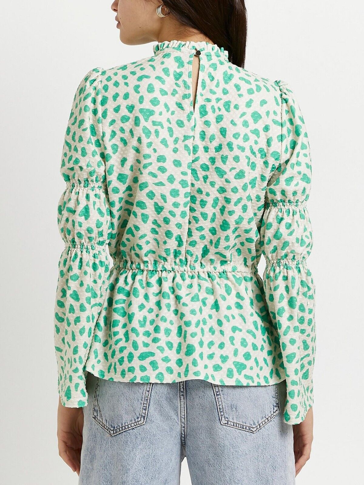 River Island Spot Print Peplum Hem Blouse - Green. UK 6 **** Ref V369