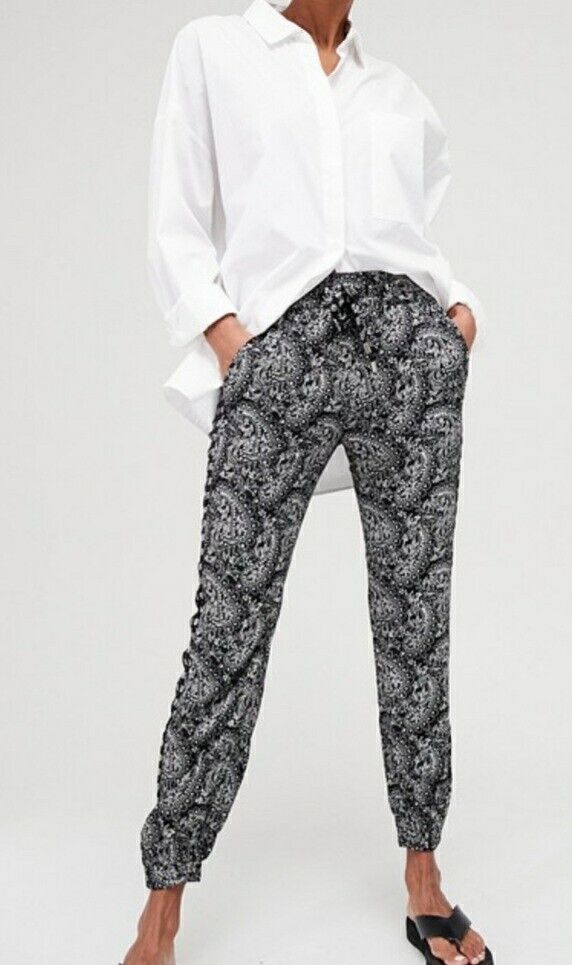 Mono Print Jogger Trousers Black Uk 12****Ref V380