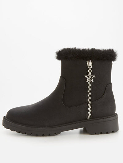 Girls Faux Fur Zip Boot - Black. UK 3 **** Ref VS3