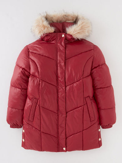 Girls Pearlized Faux Fur Trim Padded Burgundy Lined Coat 9 Years
