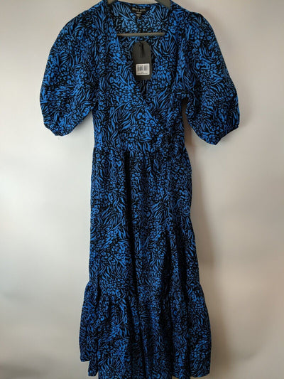 Brave Soul Blue Animal Printed Wrap Midi Dress Size Small **** V30