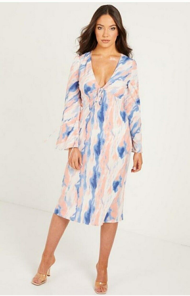 Quiz Blue And Pink Marble Woven Dress Uk14****Ref V489