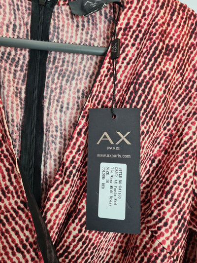 AX Paris Red Tie Wrap Long Sleeve Midi Dress Size UK 10 **** V35