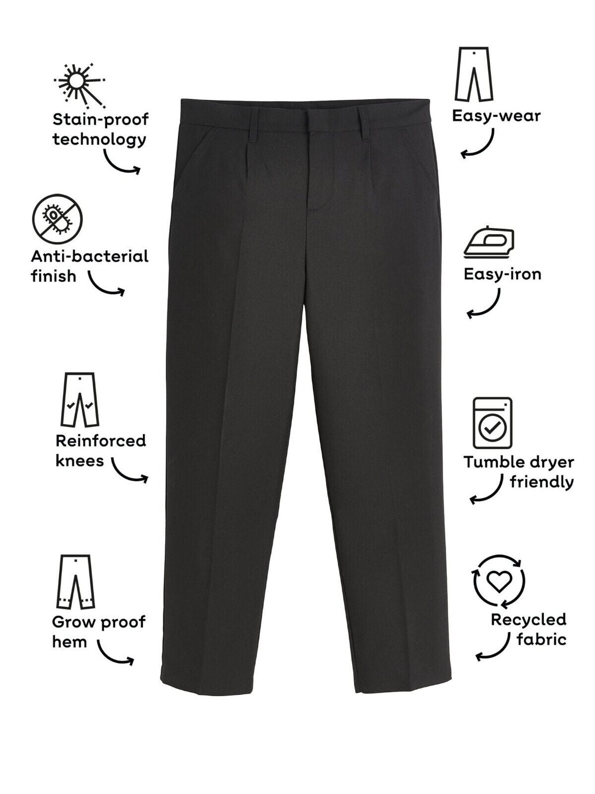 Boys Black Regular Leg School Trousers  ( 2 Pack ) Size 13-14 Years ** SW20