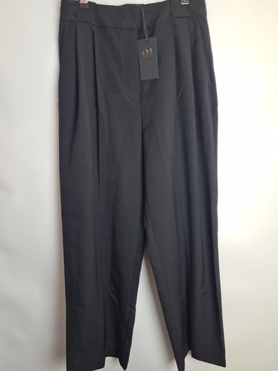 River Island Studio Black Pleated Wide Leg Trousers Size 14 **** V228