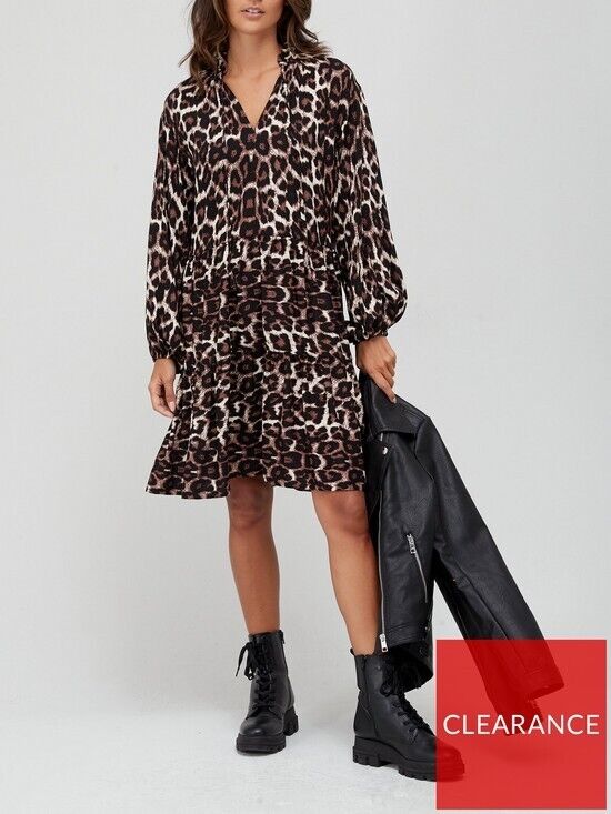 Tie Neck Shift Dress Leopard Print UK Size 8 ****V448