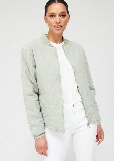 Quilted Cotton Bomber With Curve Sage Size 16****Ref V488