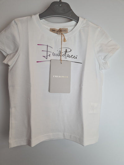 Emilio Pucci Kids White Metallic Logo T-Shirt Size 2 Years **** V80