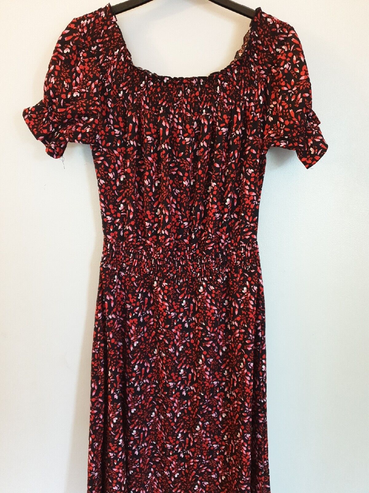 Black Floral Print Midi Dress Uk12****Ref V420