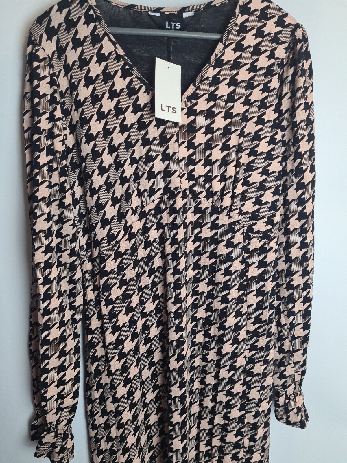 Long Tall Sally Beige Brown & Black Dogtooth Check Midi Dress Size 16 **** V148