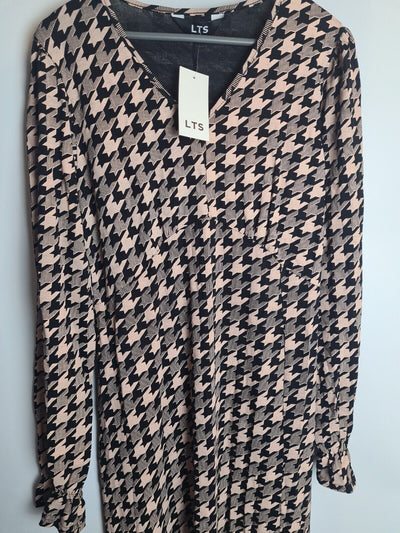 Long Tall Sally Beige Brown & Black Dogtooth Check Midi Dress Size 16 **** V148