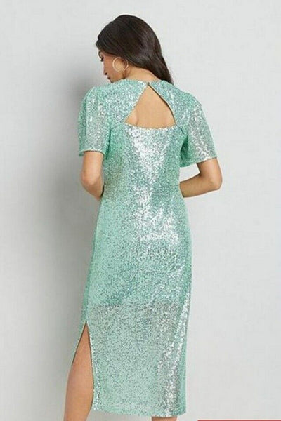 Wallis Sequin Cut Out Back Detail Dress Aqua Uk14****Ref V415