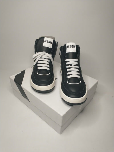 MSGM High Top Leather Trainers- Black. UK 4 ****Ref VS2