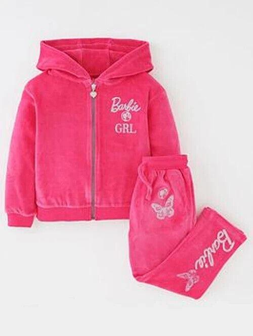 Barbie Girls Barbie 2 Piece Velour Tracksuit - Pink. UK 7/8 Years **** Ref V557