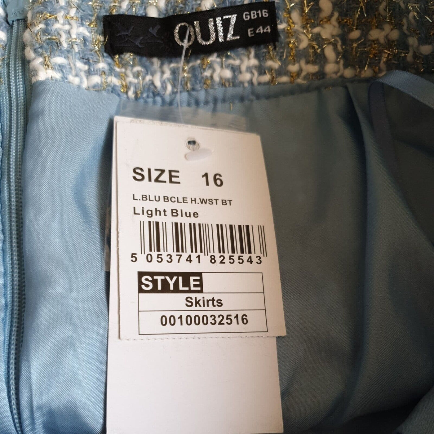 Quiz Light Blue Zip Skirt Size 16****Ref V26