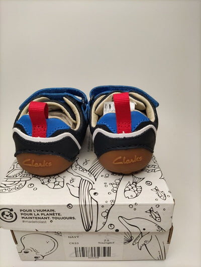 Clarks Tiny Sky Toddler Leather Shoes. Navy. UK 2.5. ****RefVS1