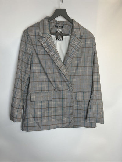 Quiz Womens Heritage Check Woven Grey/Blue Blazer - UK 14 **** Ref V64