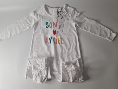 Sonia Rykiel White Marina Baby Grow Sleepsuit Size 3 Months.