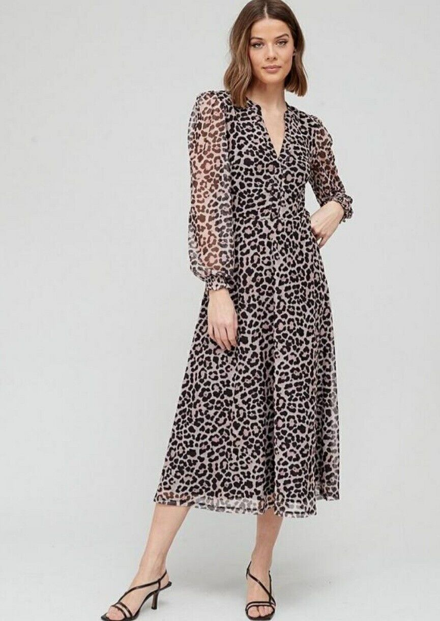 Mesh Midi Dress Animal Print Uk10****Ref V489