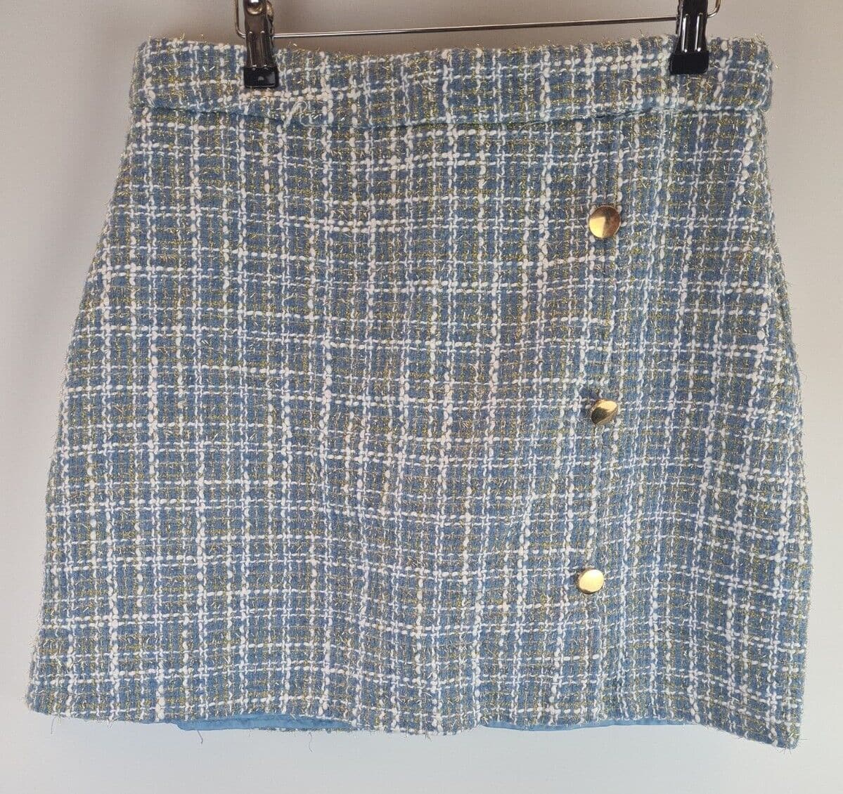 Quiz Light Blue Boucle High Waist Button Tailored Skirt Size UK 16 **** V29