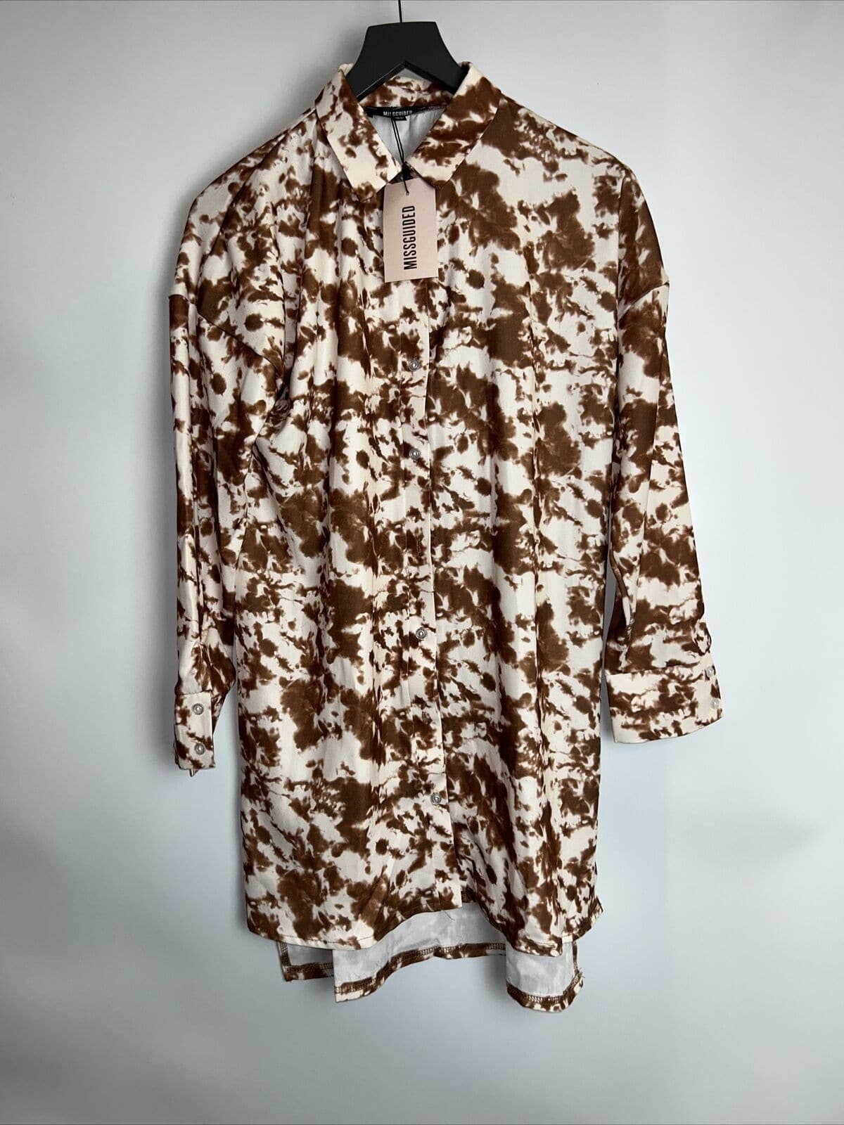 Missguided Oversized Dip Back Shirt Dress Tie Dye - Brown. UK 10 **** Ref V333