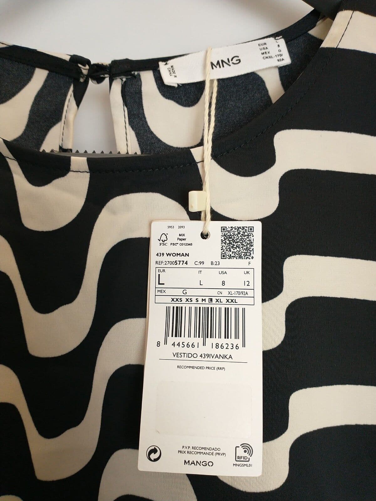 Mango Ivanka Black And White Mini Dress Size 12 **** V97