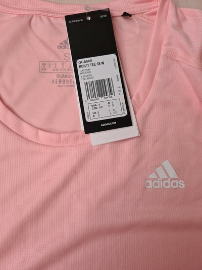 Adidas Ladies Run It Tee Pink Size S BNWT Y5 - Big_Stock_Clearance