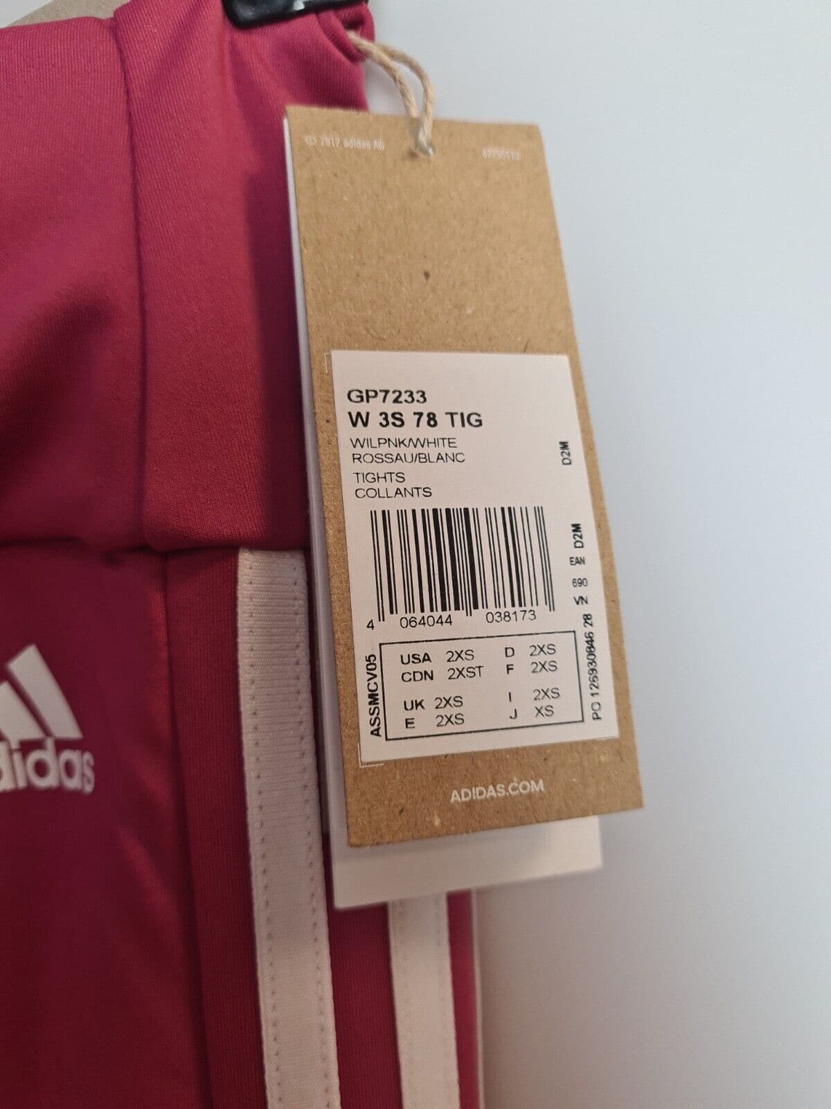 Adidas Pink 3 Stripes 7/8 Length High Rise Leggings Size 2XS **** V264 - Big_Stock_Clearance