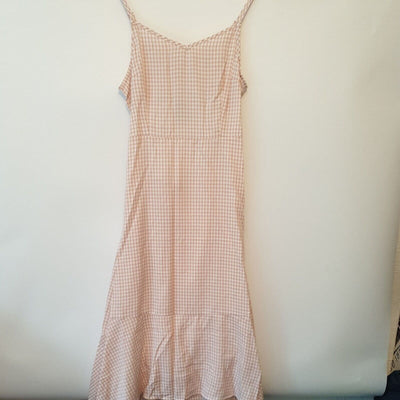 Apricot Check Open Back Pink high low Dress Size 10****Ref V26 - Big_Stock_Clearance