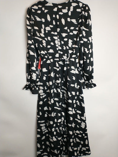 Ax Paris Black And White Printed Wrap Midi Dress Size 8 **** V37 - Big_Stock_Clearance